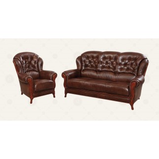 Komplet klasycznych mebli skórzanych Kevin Sofa i 2 fotele