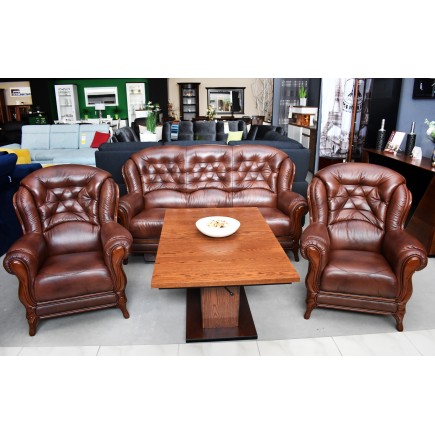 Komplet klasycznych mebli skórzanych Kevin Sofa i 2 fotele