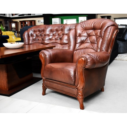 Komplet klasycznych mebli skórzanych Kevin Sofa i 2 fotele
