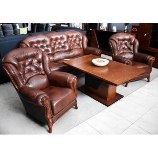Komplet klasycznych mebli skórzanych Kevin Sofa i 2 fotele