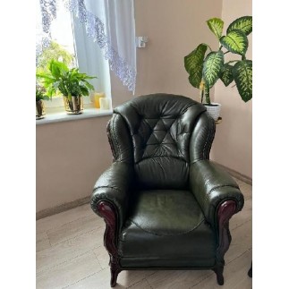 Komplet klasycznych mebli skórzanych Kevin Sofa i 2 fotele
