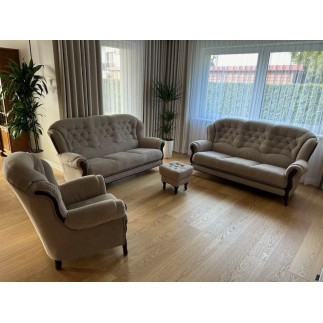 Komplet klasycznych mebli skórzanych Kevin Sofa i 2 fotele