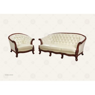 Komplet klasycznych mebli skórzanych Rodos Sofa i 2 fotele