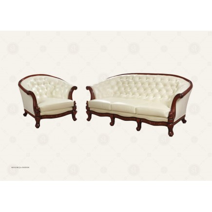 Komplet klasycznych mebli skórzanych Rodos Sofa i 2 fotele