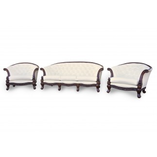 Komplet klasycznych mebli skórzanych Rodos Sofa i 2 fotele