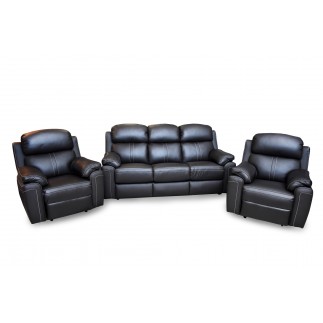 Komplet mebli skórzanych Mustang - Sofa i 2 fotele - Funkcja Relax