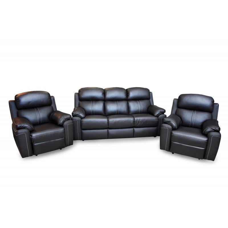 Komplet mebli skórzanych Mustang - Sofa i 2 fotele - Funkcja Relax