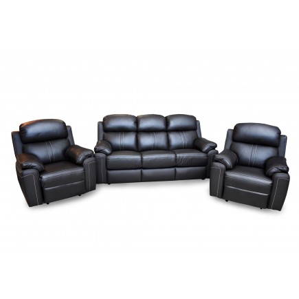 Komplet mebli skórzanych Mustang - Sofa i 2 fotele - Funkcja Relax