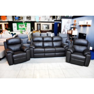 Komplet mebli skórzanych Mustang - Sofa i 2 fotele - Funkcja Relax