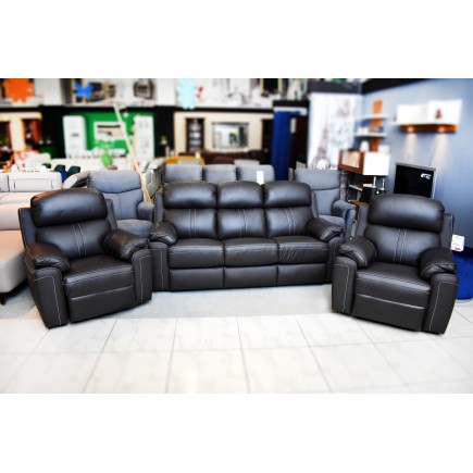 Komplet mebli skórzanych Mustang - Sofa i 2 fotele - Funkcja Relax