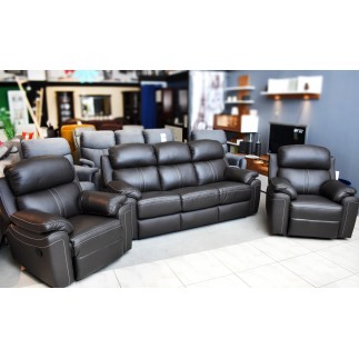 Komplet mebli skórzanych Mustang - Sofa i 2 fotele - Funkcja Relax