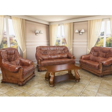Komplet klasycznych mebli skórzanych Julia Sofa i 2 fotele