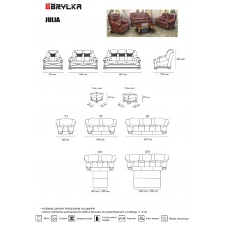 Komplet klasycznych mebli skórzanych Julia Sofa i 2 fotele
