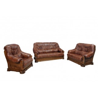 Komplet klasycznych mebli skórzanych Julia Sofa i 2 fotele