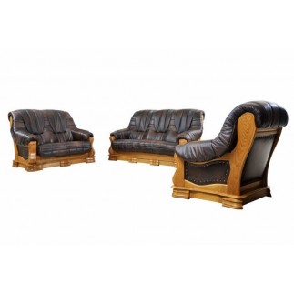 Komplet klasycznych mebli skórzanych Patrycja Sofa i 2 fotele