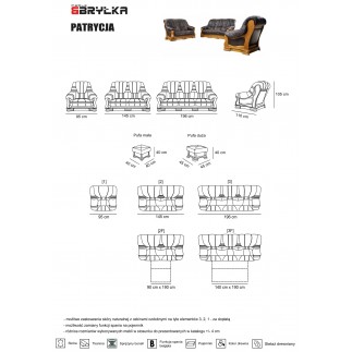 Komplet klasycznych mebli skórzanych Patrycja Sofa i 2 fotele