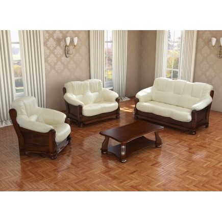 Komplet klasycznych mebli skórzanych Kasia Sofa i 2 fotele