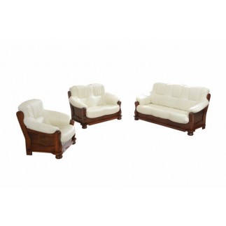 Komplet klasycznych mebli skórzanych Kasia Sofa i 2 fotele