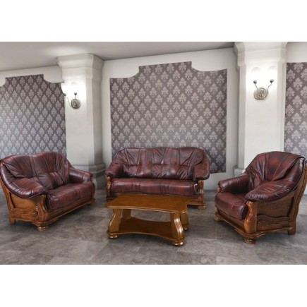 Komplet klasycznych mebli skórzanych Vega Sofa i 2 fotele