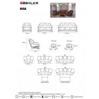 Komplet klasycznych mebli skórzanych Vega Sofa i 2 fotele